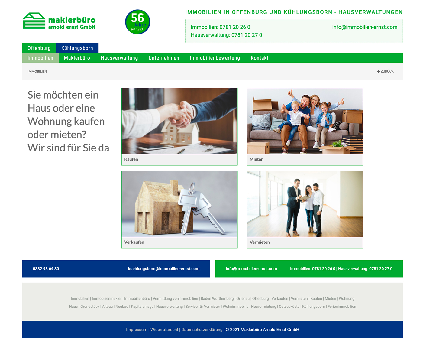 Page d'accueil site web Immobilien Ernst
