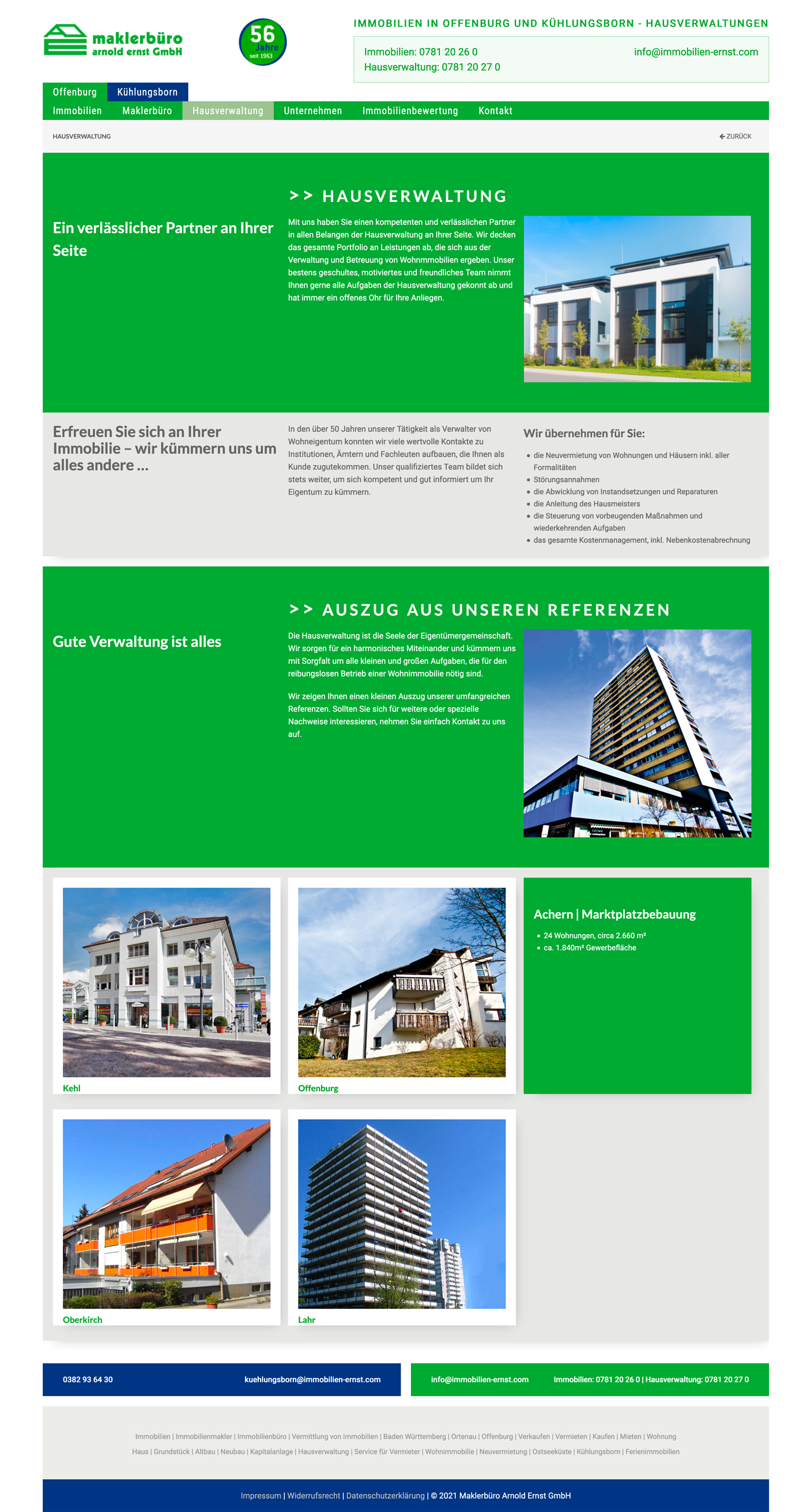 Page d'accueil site web Immobilien Ernst